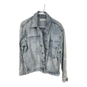 PacSun Women’s Light Blue Denim Jean Jacket with Bandanna Print Size L